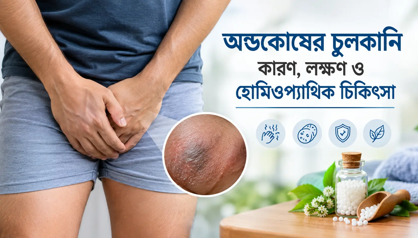 অন্ডকোষের চুলকানি কারণ লক্ষণ ও হোমিওপ্যাথিক চিকিৎসা